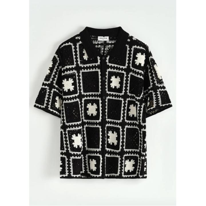 CHEMISE TISSÉE FLEUR NOIR ET BLANC FRILIVIN