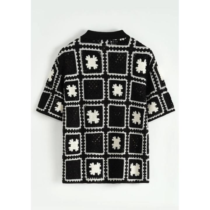 CHEMISE TISSÉE FLEUR NOIR ET BLANC FRILIVIN